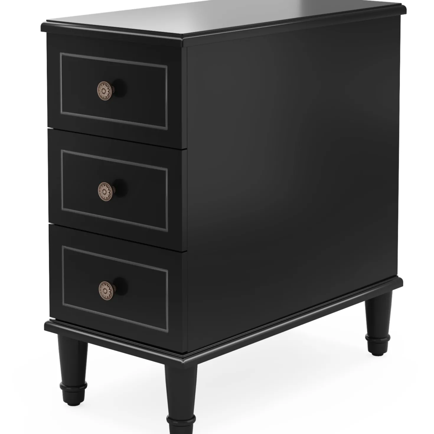 Wood Nightstand, Fully Assembled Narrow Side Table with 3 Drawers
