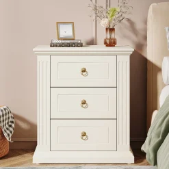 Wood Nightstand, Modern End Table Bedside Table with 3 storage Drawer