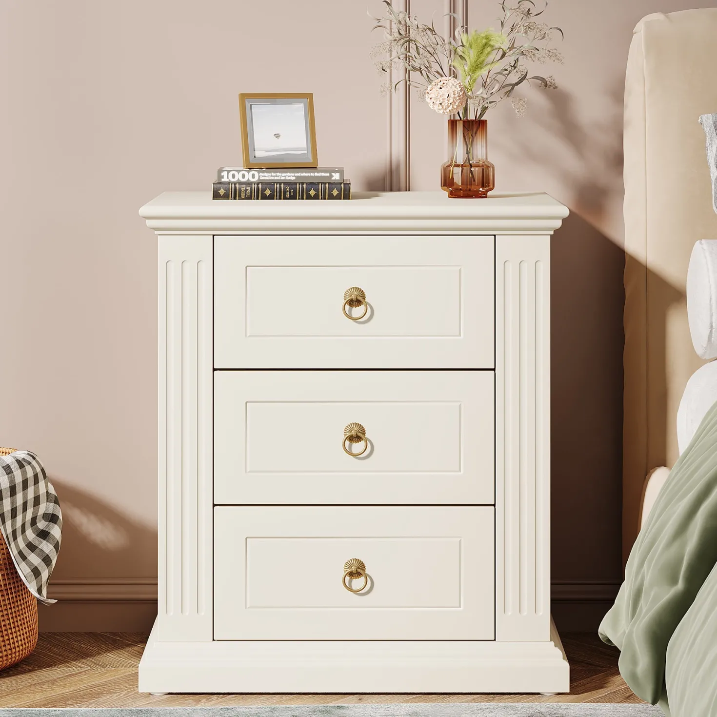 Wood Nightstand, Modern End Table Bedside Table with 3 storage Drawer