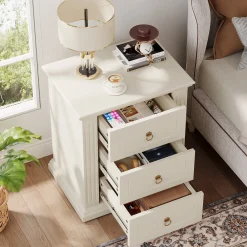 Wood Nightstand, Modern End Table Bedside Table with 3 storage Drawer