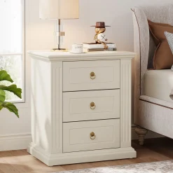 Wood Nightstand, Modern End Table Bedside Table with 3 storage Drawer
