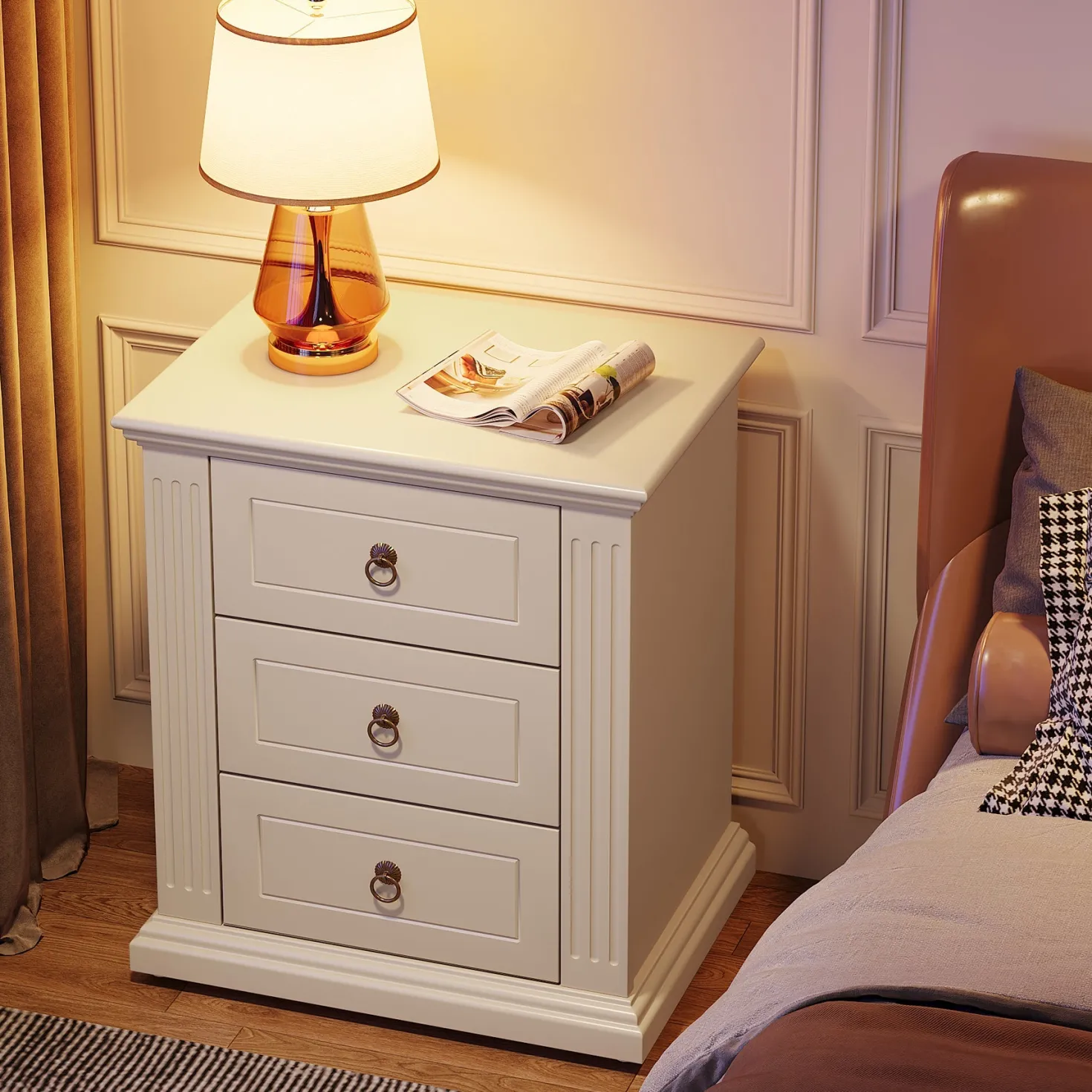 Wood Nightstand, Modern End Table Bedside Table with 3 storage Drawer