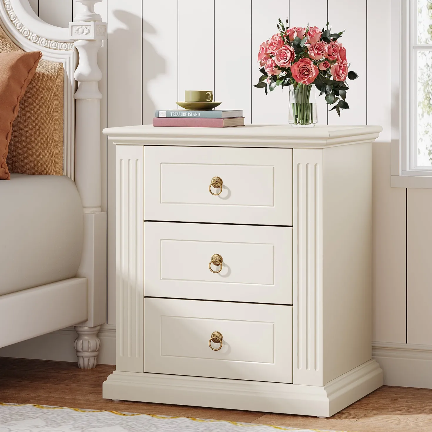 Wood Nightstand, Modern End Table Bedside Table with 3 storage Drawer