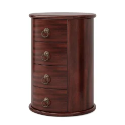 Wood Nightstand, Round Bedside Table with 4 Drawers(No Assembly Required)