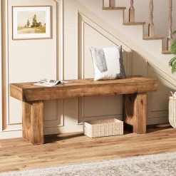 Wood Shoe Bench, 47" Narrow Entryway Bench End of Bed Bench