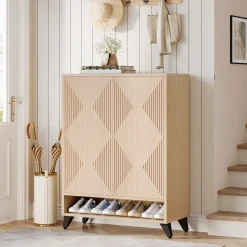 Wood Shoe Cabinet, 6-Tier Shoe Organizer Storage Cabinet with Adjustable Shelves