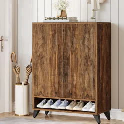 Wood Shoe Cabinet, 6-Tier Shoe Organizer Storage Cabinet with Adjustable Shelves