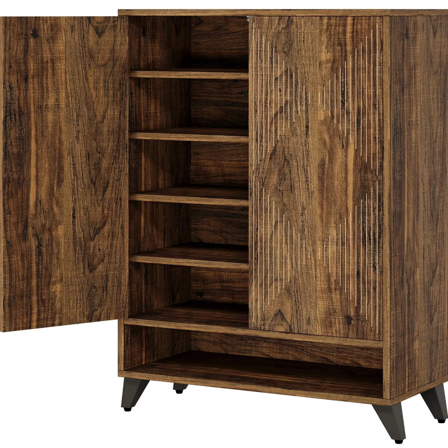 Wood Shoe Cabinet, 6-Tier Shoe Organizer Storage Cabinet with Adjustable Shelves