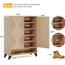 Wood Shoe Cabinet, 6-Tier Shoe Organizer Storage Cabinet with Adjustable Shelves