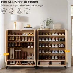 Wood Shoe Cabinet, 6-Tier Shoe Organizer Storage Cabinet with Adjustable Shelves
