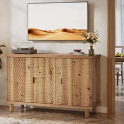Wood Sideboard Buffet, Modern Kitchen Storage Cabinet with 2 Adjustable Shelves