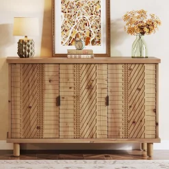 Wood Sideboard Buffet, Modern Kitchen Storage Cabinet with 2 Adjustable Shelves