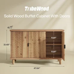 Wood Sideboard Buffet, Modern Kitchen Storage Cabinet with 2 Adjustable Shelves