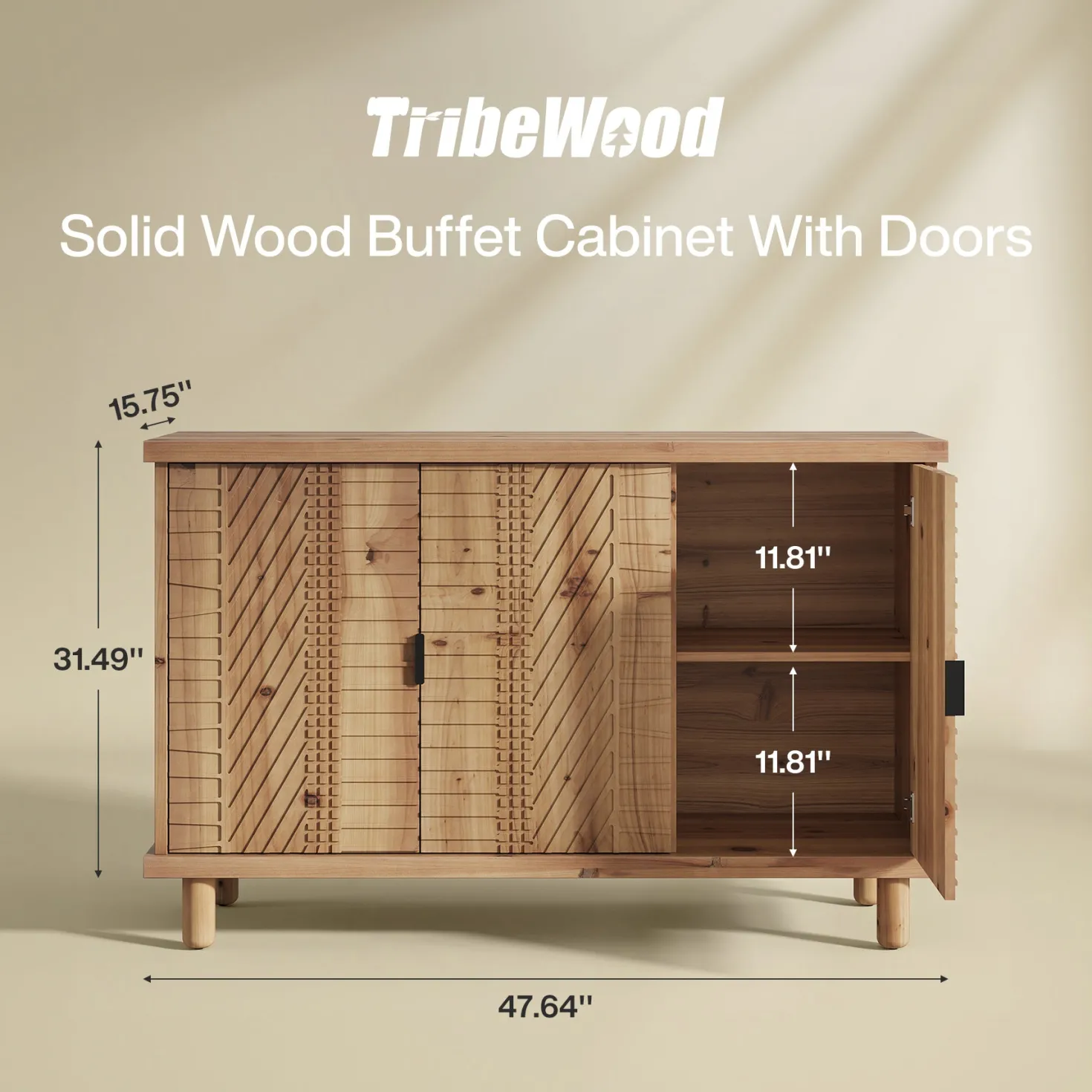 Wood Sideboard Buffet, Modern Kitchen Storage Cabinet with 2 Adjustable Shelves