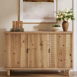 Wood Sideboard Buffet, Modern Kitchen Storage Cabinet with 2 Adjustable Shelves