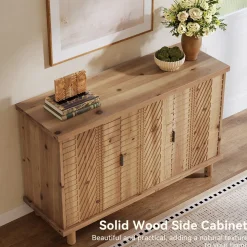 Wood Sideboard Buffet, Modern Kitchen Storage Cabinet with 2 Adjustable Shelves