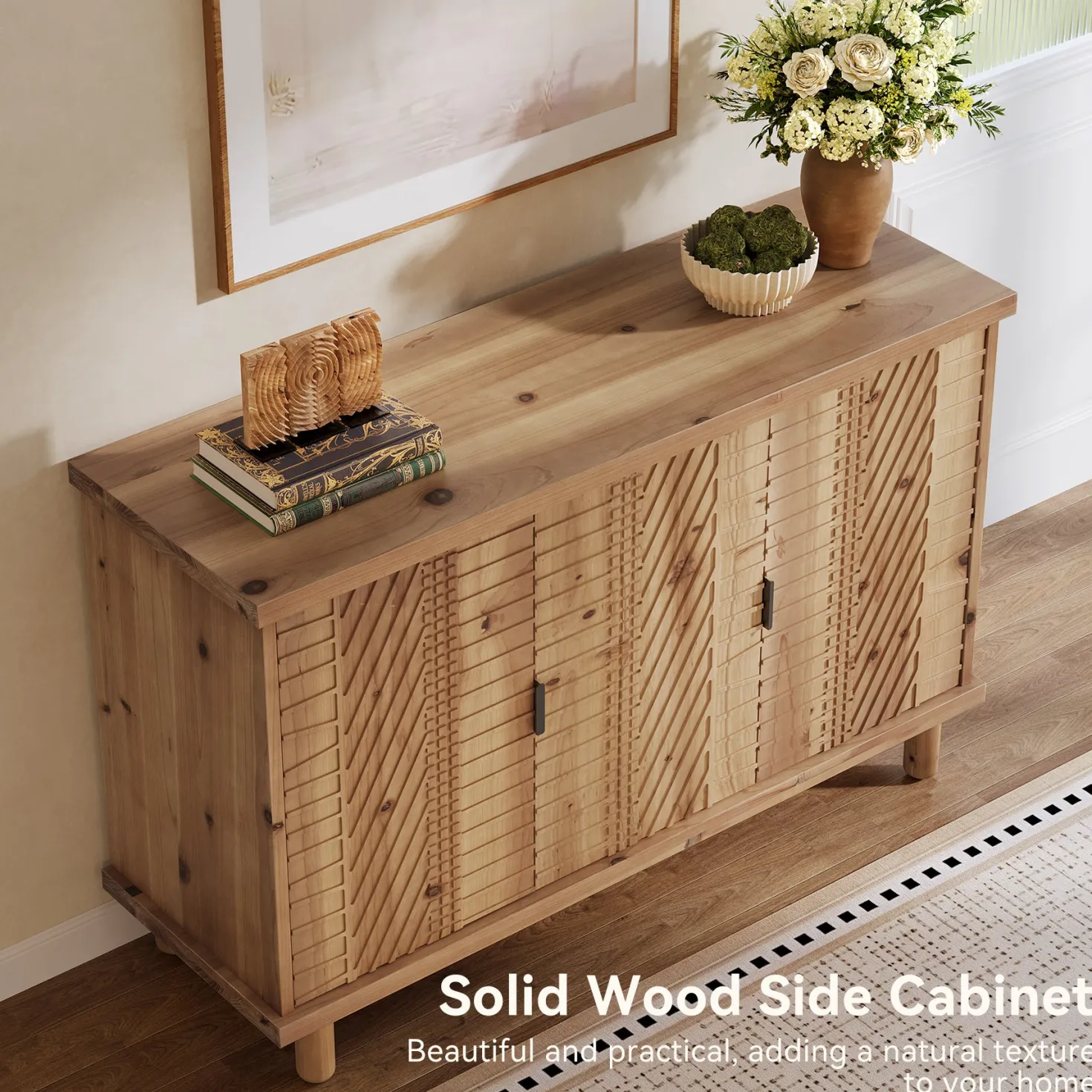 Wood Sideboard Buffet, Modern Kitchen Storage Cabinet with 2 Adjustable Shelves