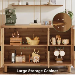 Wood Sideboard Buffet, Modern Kitchen Storage Cabinet with 2 Adjustable Shelves