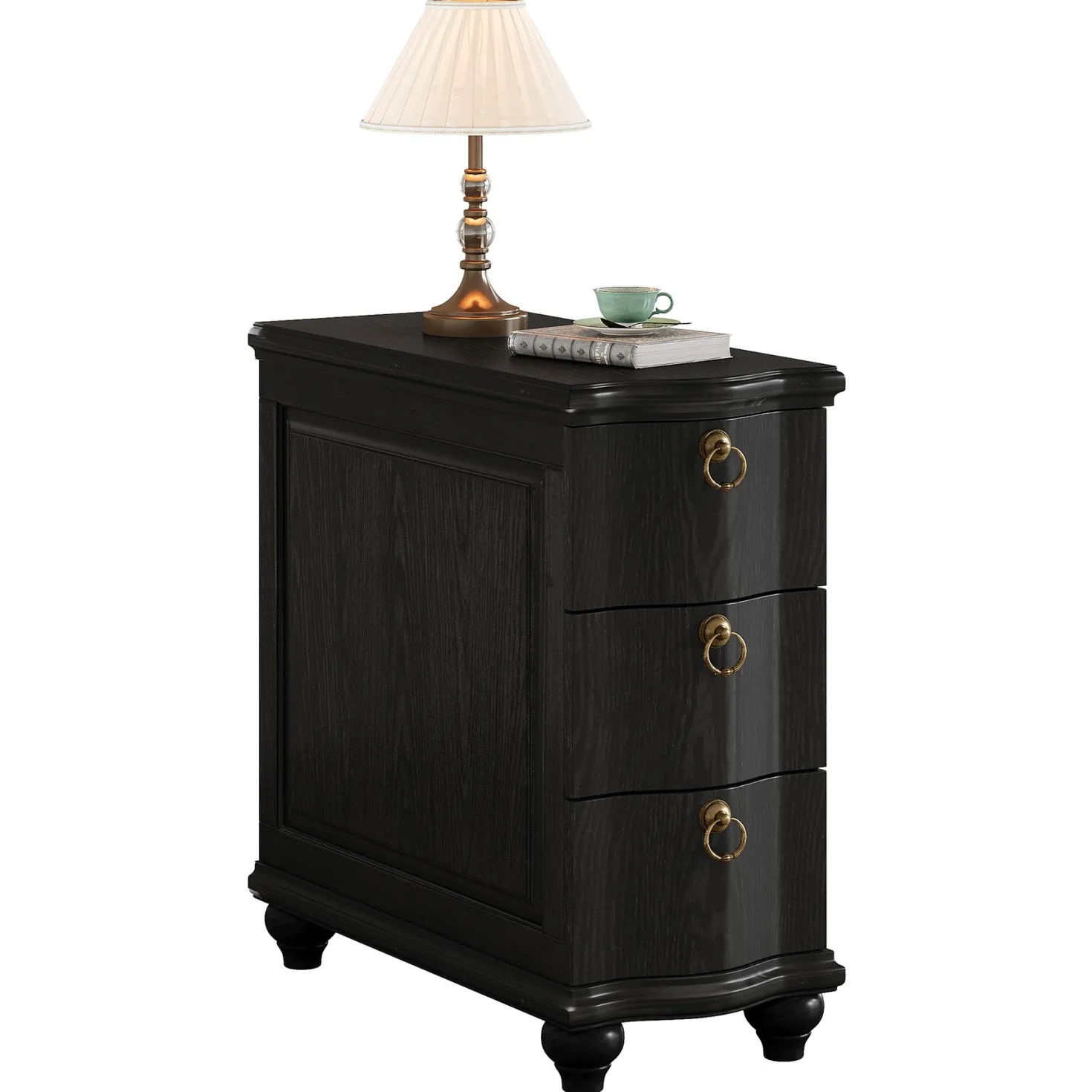 Wood Slim End Table, Fully Assembled Side Table Nightstand with 3-Drawers