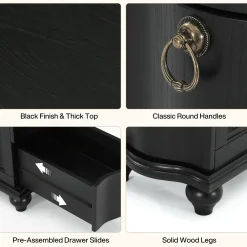 Wood Slim End Table, Fully Assembled Side Table Nightstand with 3-Drawers