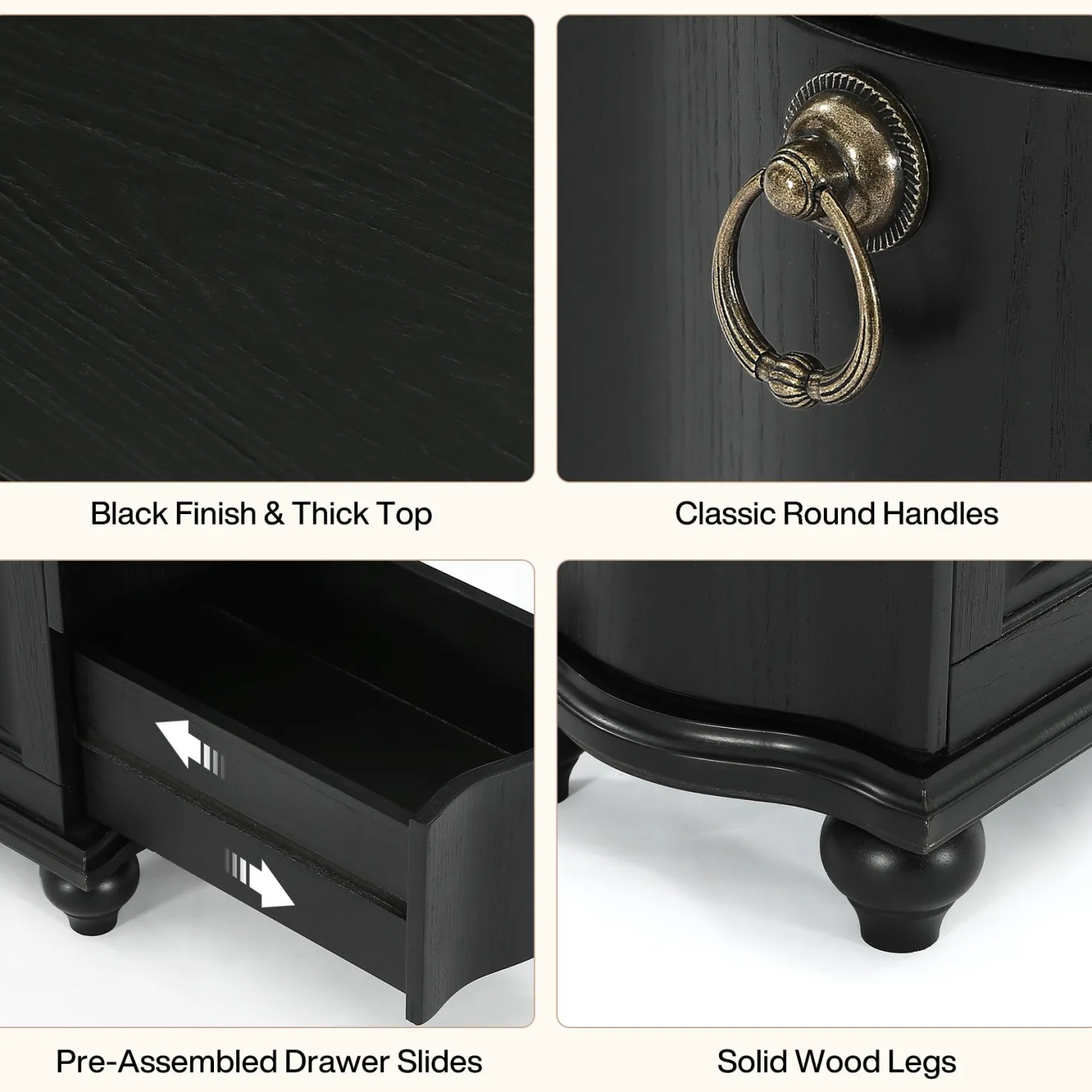 Wood Slim End Table, Fully Assembled Side Table Nightstand with 3-Drawers