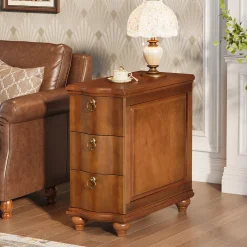 Wood Slim End Table, Fully Assembled Side Table Nightstand with 3-Drawers