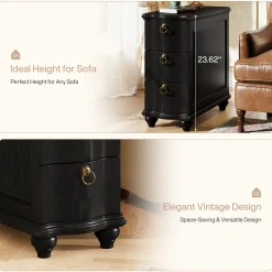 Wood Slim End Table, Fully Assembled Side Table Nightstand with 3-Drawers