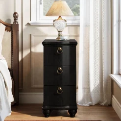 Wood Slim End Table, Fully Assembled Side Table Nightstand with 3-Drawers