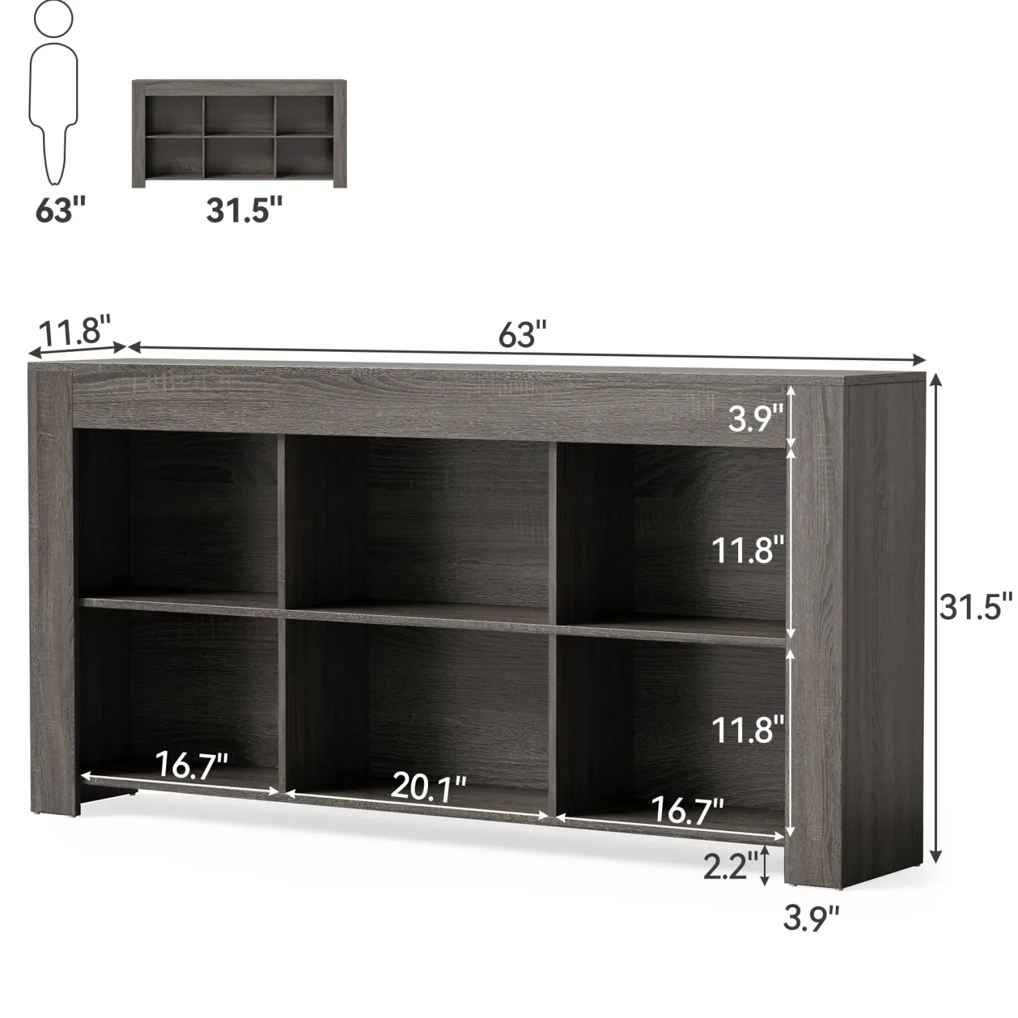 Wood Sofa Table, Rustic Console Table Entryway Table with 6 Storage Cubes