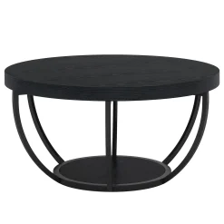 Wooden Coffee Table, 2-Tier Round Central Cocktail Table with Shelves