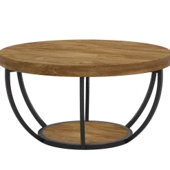 Wooden Coffee Table, 2-Tier Round Central Cocktail Table with Shelves