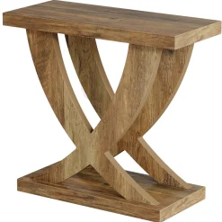 Wooden End Table, Farmhouse Side Table Nightstand with Cross Fishtail Support