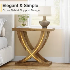 Wooden End Table, Farmhouse Side Table Nightstand with Cross Fishtail Support