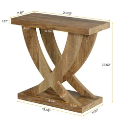 Wooden End Table, Farmhouse Side Table Nightstand with Cross Fishtail Support