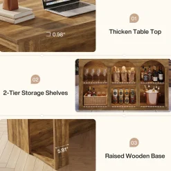 Wooden Kitchen Island, 55" Counter Height Coffee Bar Table with 2-Tier Shelves