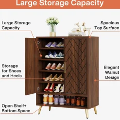 Wooden Shoe Cabinet, 6-Tier Shoe Organizer with Adjustable Shelves