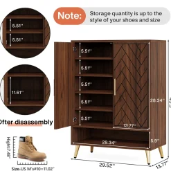 Wooden Shoe Cabinet, 6-Tier Shoe Organizer with Adjustable Shelves