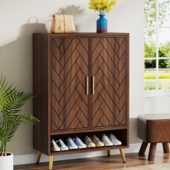 Wooden Shoe Cabinet, 6-Tier Shoe Organizer with Adjustable Shelves