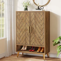 Wooden Shoe Cabinet, 6-Tier Shoe Organizer with Adjustable Shelves
