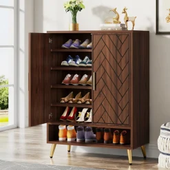 Wooden Shoe Cabinet, 6-Tier Shoe Organizer with Adjustable Shelves