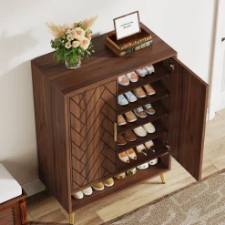 Wooden Shoe Cabinet, 6-Tier Shoe Organizer with Adjustable Shelves