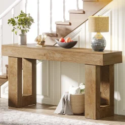 Wooden Sofa Table, 63-Inch Modern Console Table For Living Room