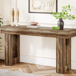 Wooden Sofa Table, 63-Inch Modern Console Table For Living Room