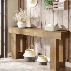 Wooden Sofa Table, 63-Inch Modern Console Table For Living Room