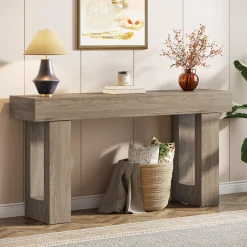 Wooden Sofa Table, 63-Inch Modern Console Table For Living Room