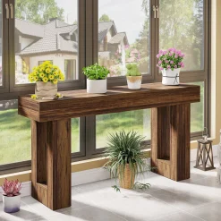 Wooden Sofa Table, 63-Inch Modern Console Table For Living Room