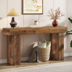 Wooden Sofa Table, 63-Inch Modern Console Table For Living Room