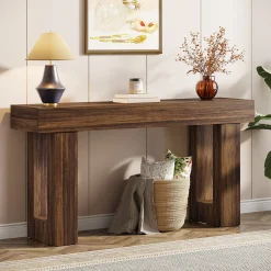 Wooden Sofa Table, 63-Inch Modern Console Table For Living Room