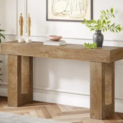 Wooden Sofa Table, 63-Inch Modern Console Table For Living Room