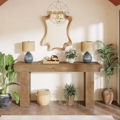 Wooden Sofa Table, 63-Inch Modern Console Table For Living Room